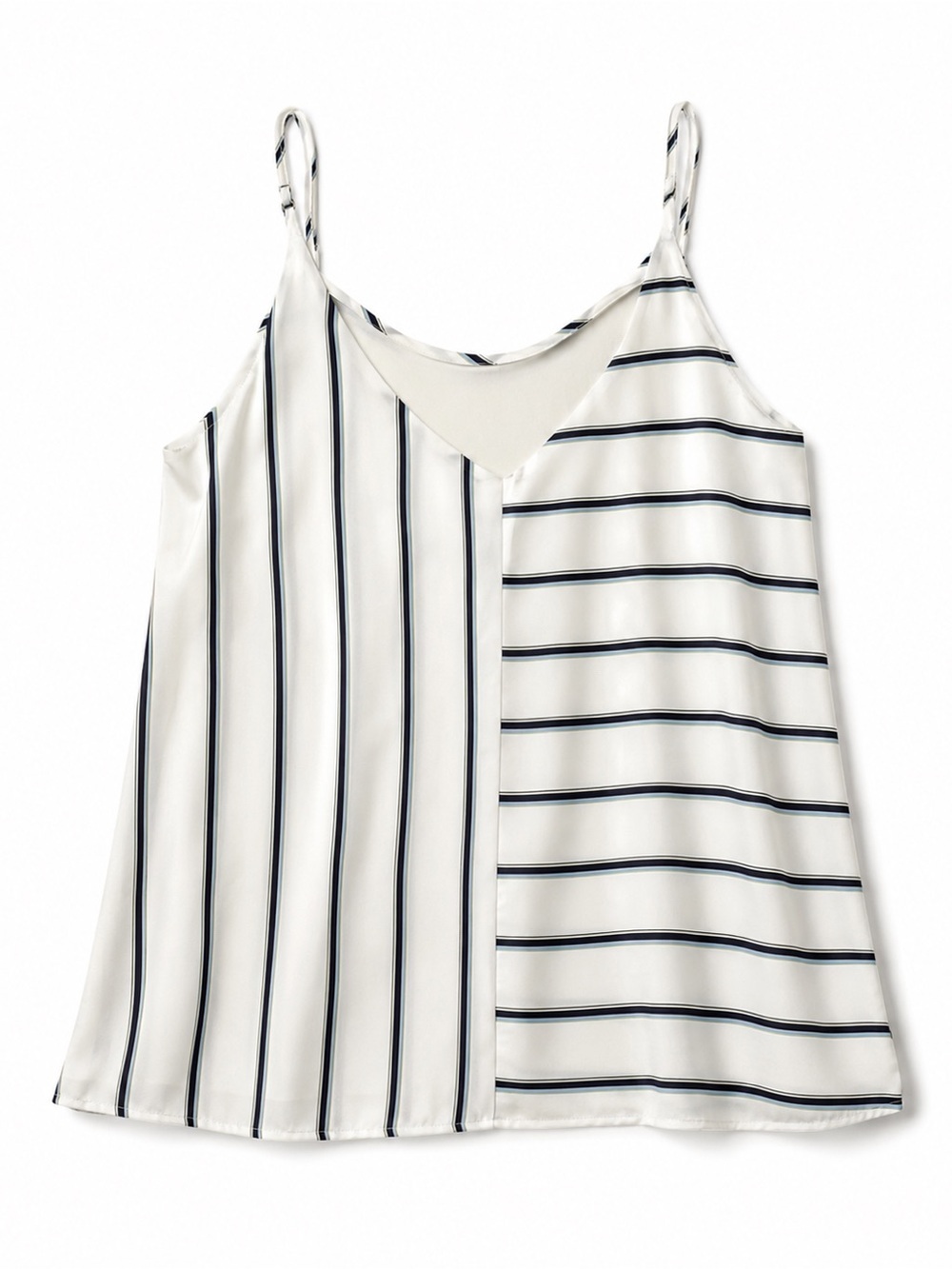 1. State White Black & Blue Striped Tank Top Blouse